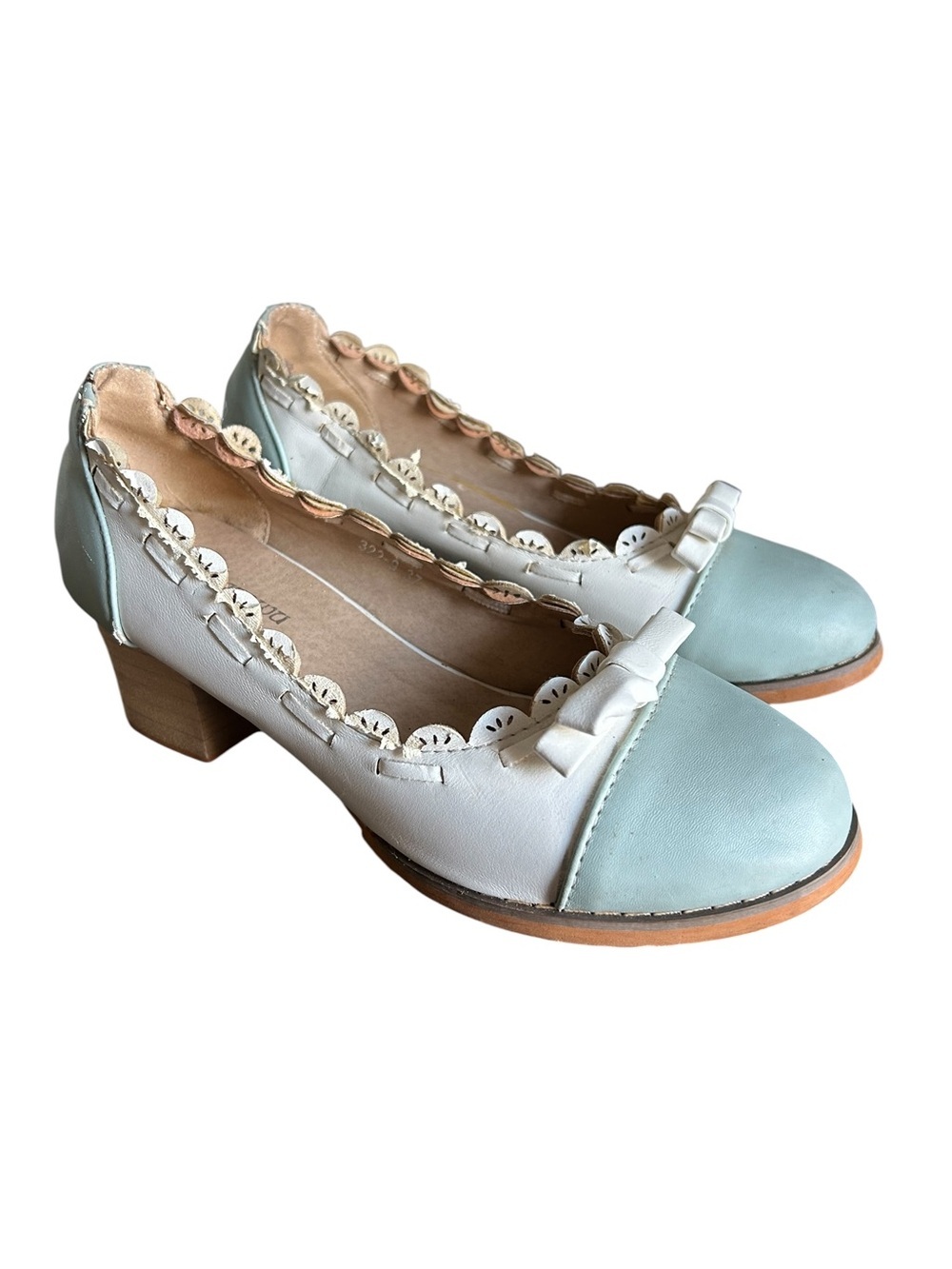 Pingguowu Pastel Leather Heels Cottagecore Coquette Shoes 37